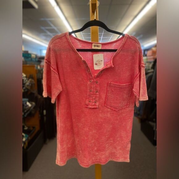 Bibi Ladies Pink Waffle Top - Picture 1 of 3